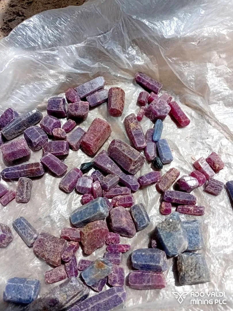 Rough ruby and sapphire crystals